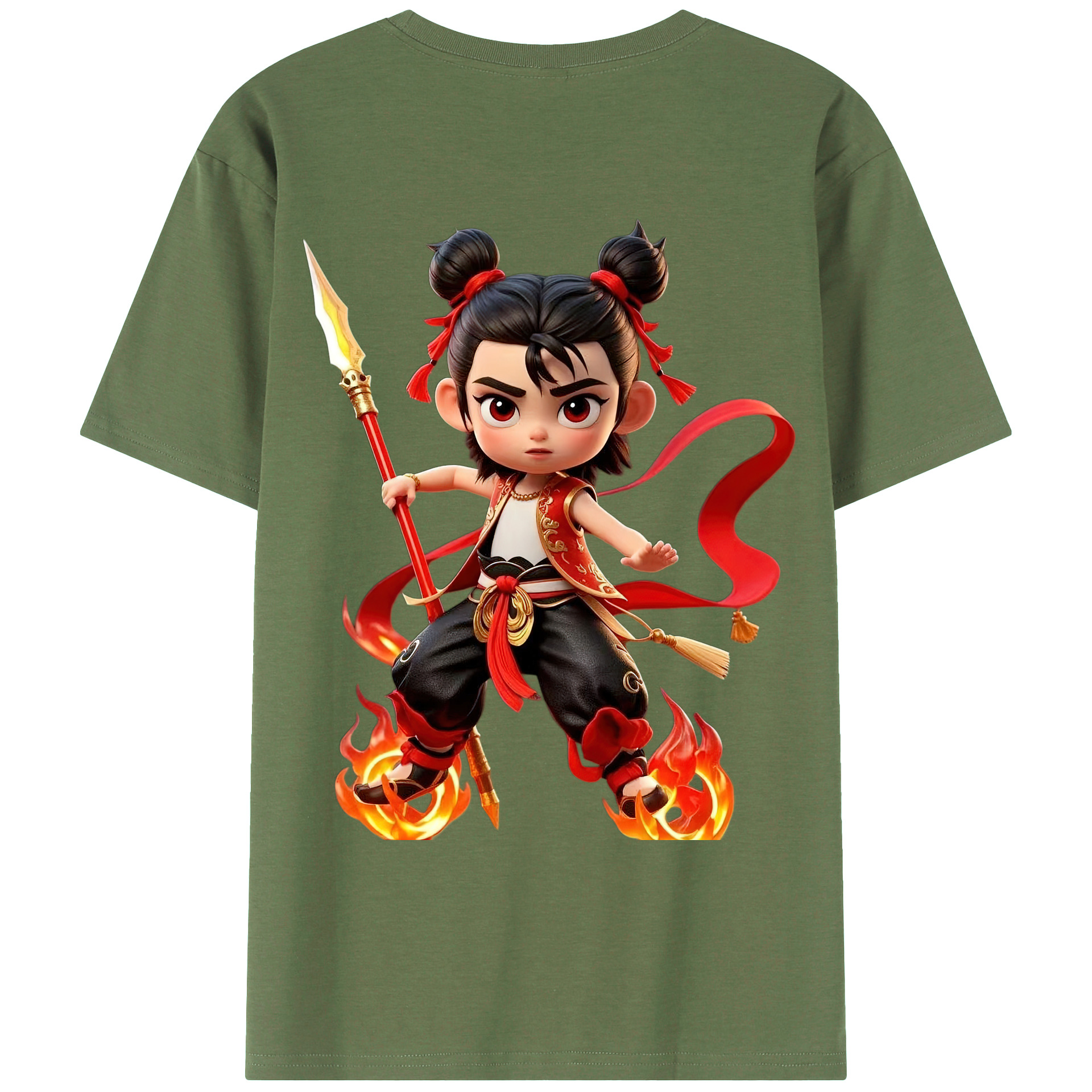 （画像用） Ne Zha 2 ナタ 魔童の大暴れ 綿100％ メンズ半袖Tシャツ（バックプリント） 通気性
